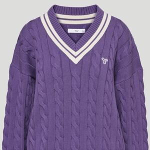 TNA Women's Purple Cable-Knit V-Neck "Clay" Tennis/Preppy Sweater (Size L)